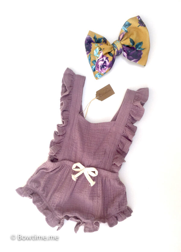 bowtime ruffle romper lilac